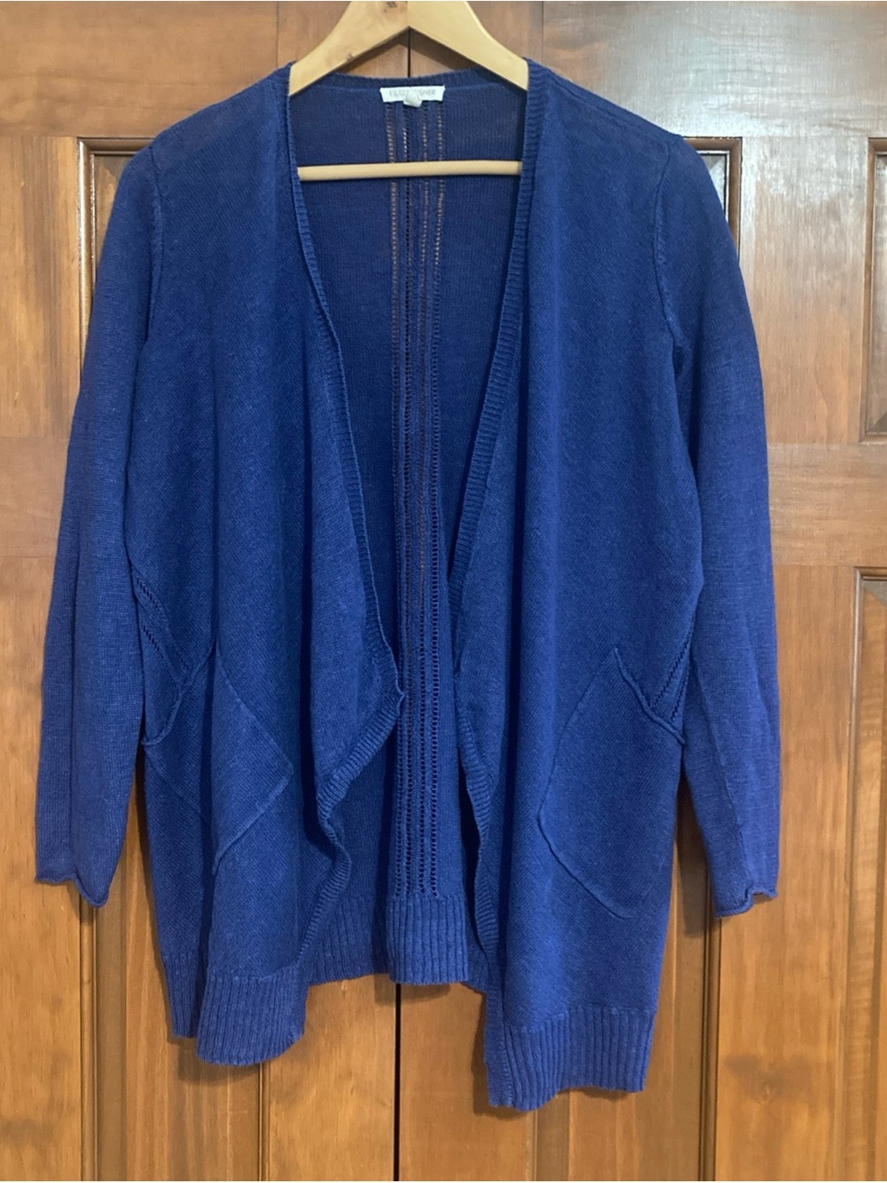 Eileen Fisher Blue Open-Front 100% linen cardigan women’s small